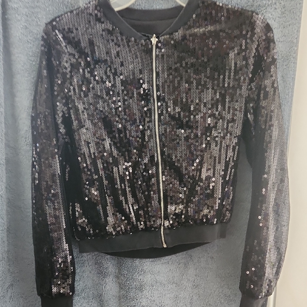 Forever 21 Black Sequin Bomber Jacket